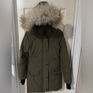 Canada Goose Army Green Parka Jacket with Fur Hood Size 2XS